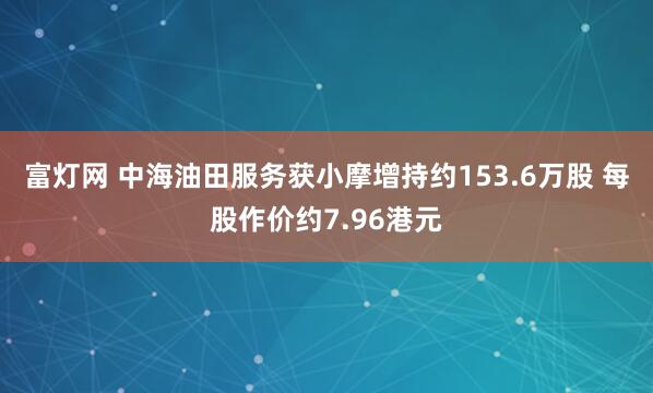 富灯网 中海油田服务获小摩增持约153.6万股 每股作价约7.96港元